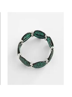 J. Jill Teal Green Marbled Bead Bracelet with Silver Accents